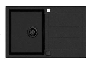 Lavabo Saturn 780 Køkkenvask 78x50cm med sidebakke m/Sort kurveventil, Nedfældning